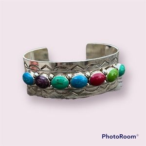 Multi colored sterling silver Cuff bracelet